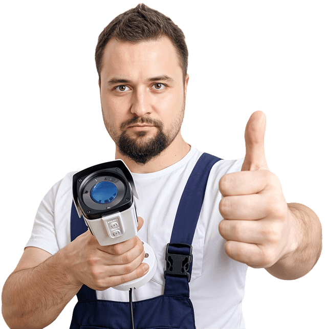 Security camera installer giving thumbs up