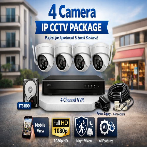 4 Cameras IP AI CCTV Package